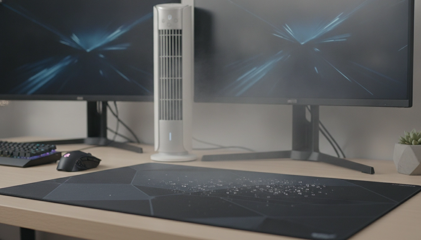 Utilisation d'un ventilateur pour sécher un tapis de souris efficacement.