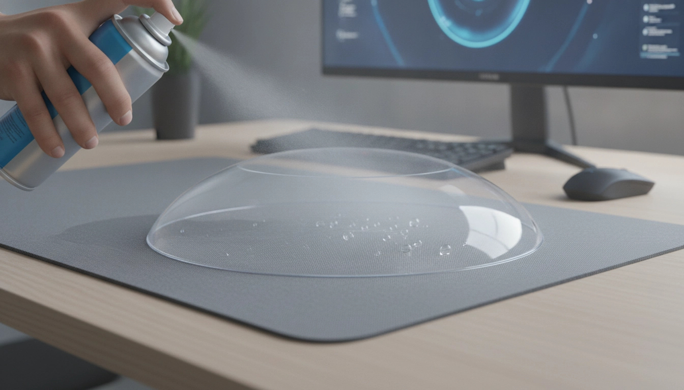 Application d'un spray imperméabilisant pour protéger un tapis de souris en tissu de haute qualité