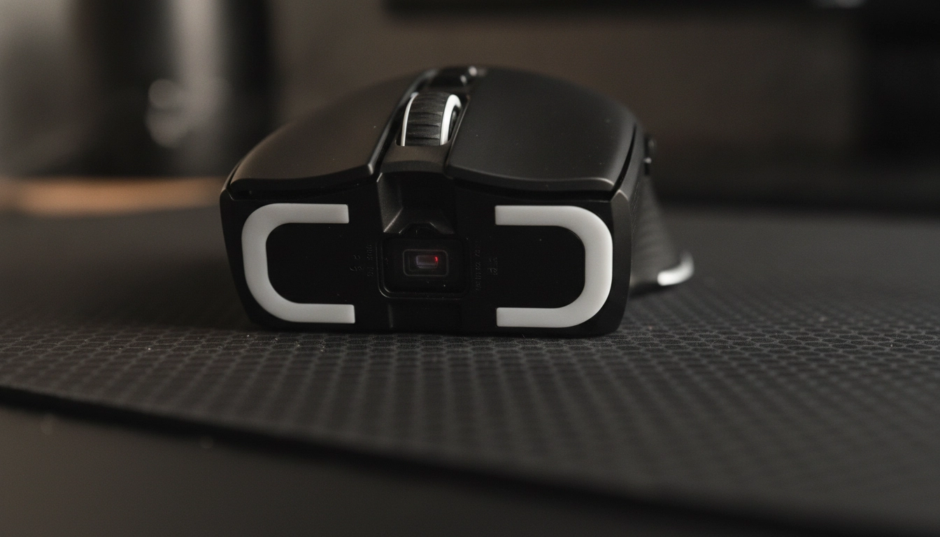 Gros plan sur une souris gaming utilisant une surface rigide contrôle mouvements millimétrés souris pour une précision accrue.