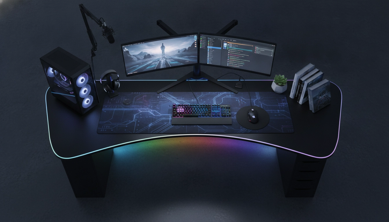 Installation gaming professionnelle avec tapis de souris de haute qualité