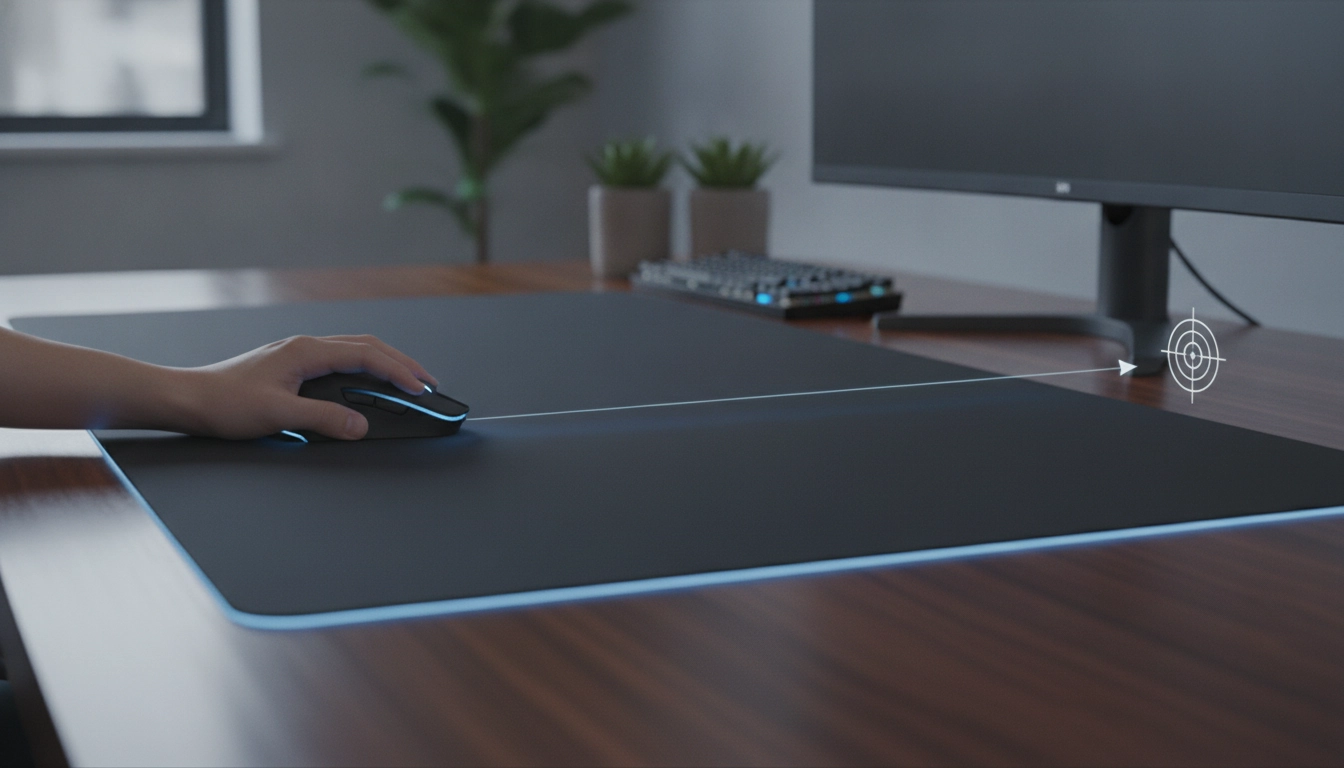 Un joueur professionnel utilisant un tapis de souris large pour illustrer si la taille du tapis de souris améliore la précision des mouvements amples