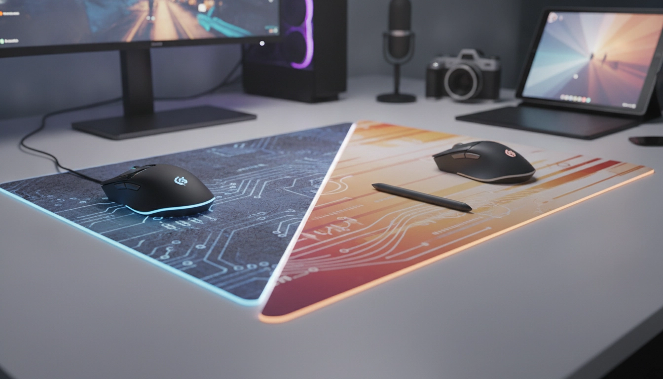 Un joueur professionnel utilisant un tapis souris hybride avantages pour joueurs professionnels créateurs dans un setup optimisé.