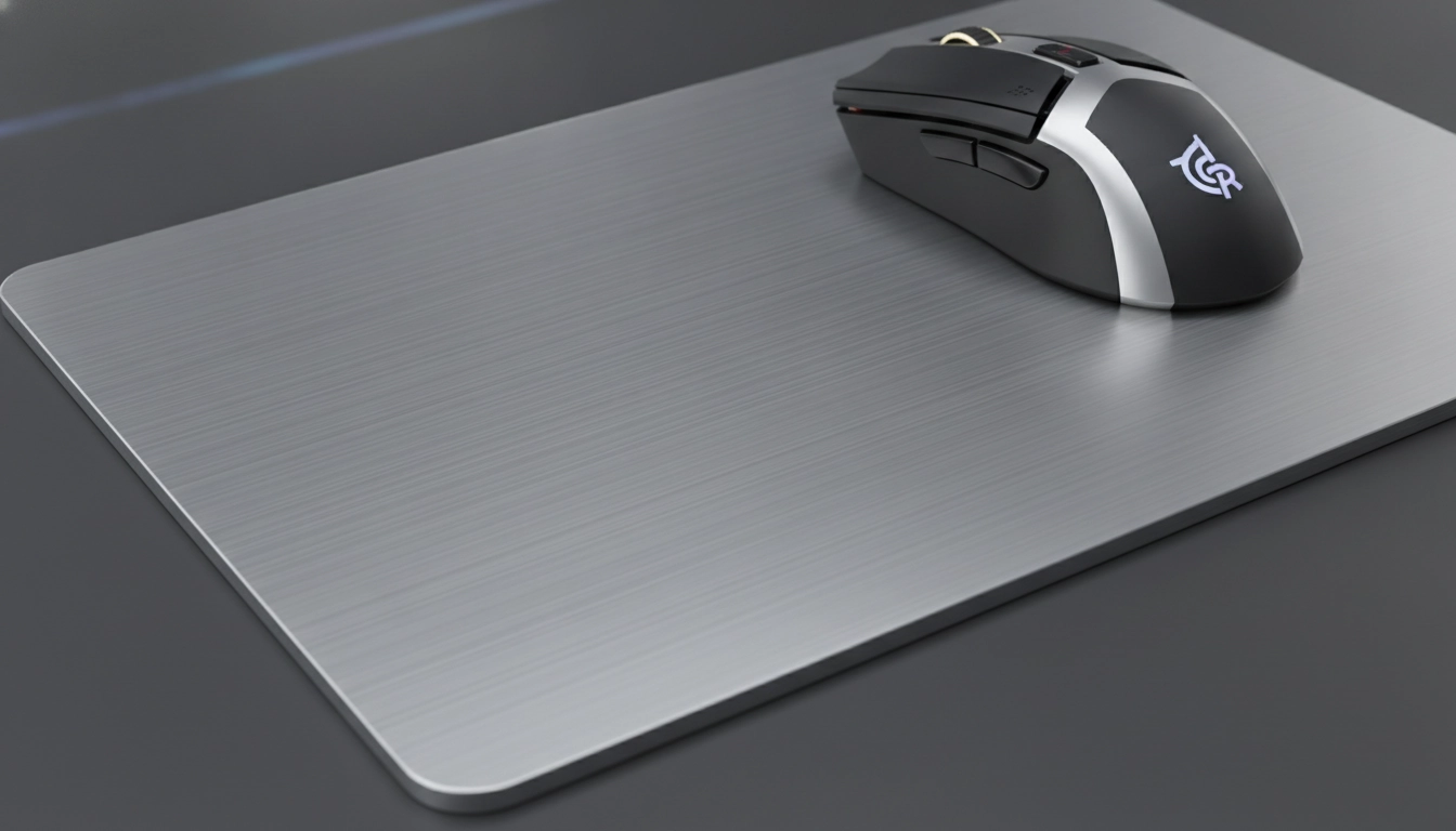 Gros plan sur un tapis de souris dur aluminium résistance usure avec une finition brossée haut de gamme