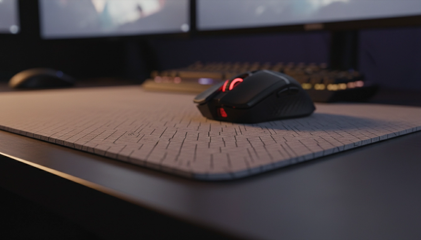 Gros plan sur la surface composite d'un tapis souris hybride avantages visibles en texture micro-uniforme