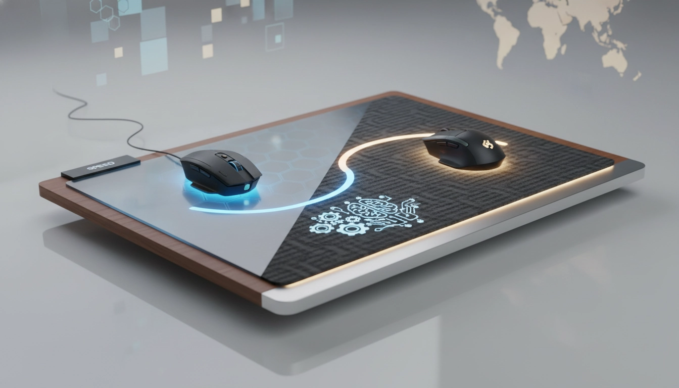 Tapis de souris hybride haute performance sur un bureau gaming moderne avec souris optique