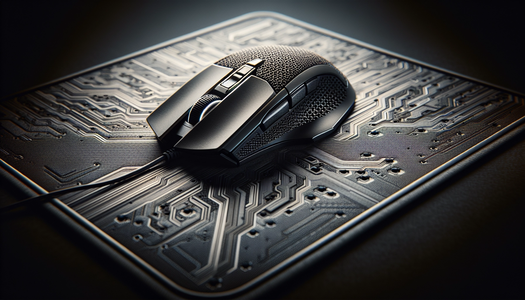Gros plan d'un tapis souris hybride montrant la précision du tracking avec un capteur de souris gaming en action