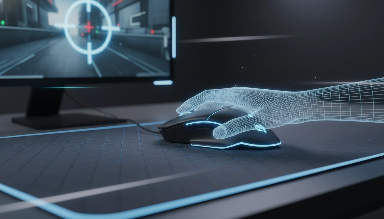 Tapis de souris gaming pour jeux FPS posé sur un bureau avec une souris et un clavier rétroéclairés