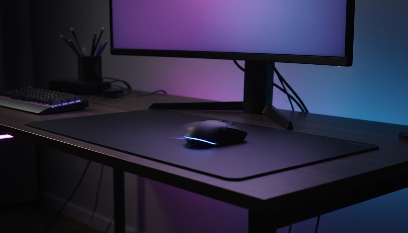 Setup gaming avec tapis de souris rigide intégré pour un rendu élégant et des performances maximales