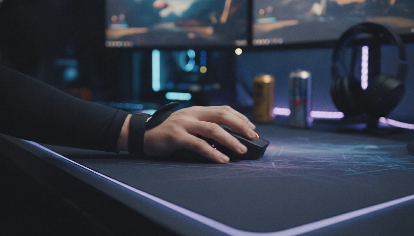 Gamer ajustant sa précision sur un tapis de souris large.