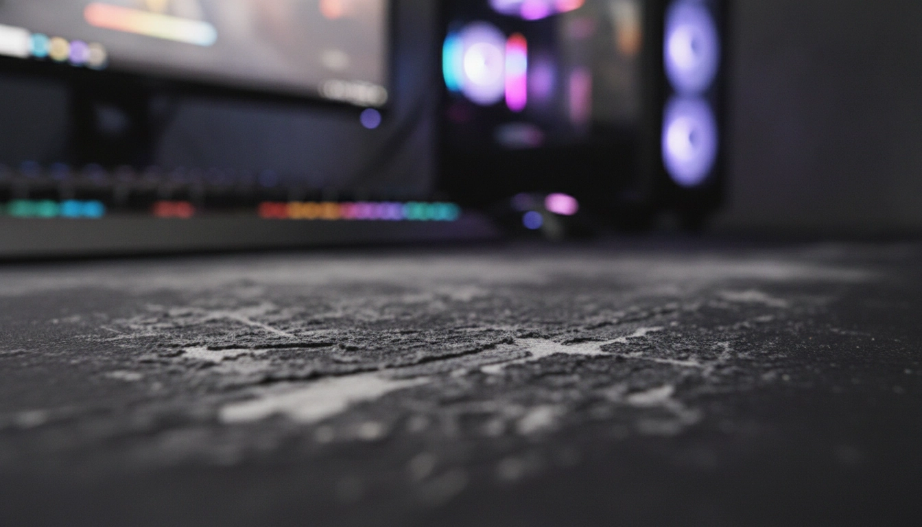 Gros plan sur une surface de tapis de souris usée illustrant pourquoi un tapis de souris usé réduit la précision en jeu