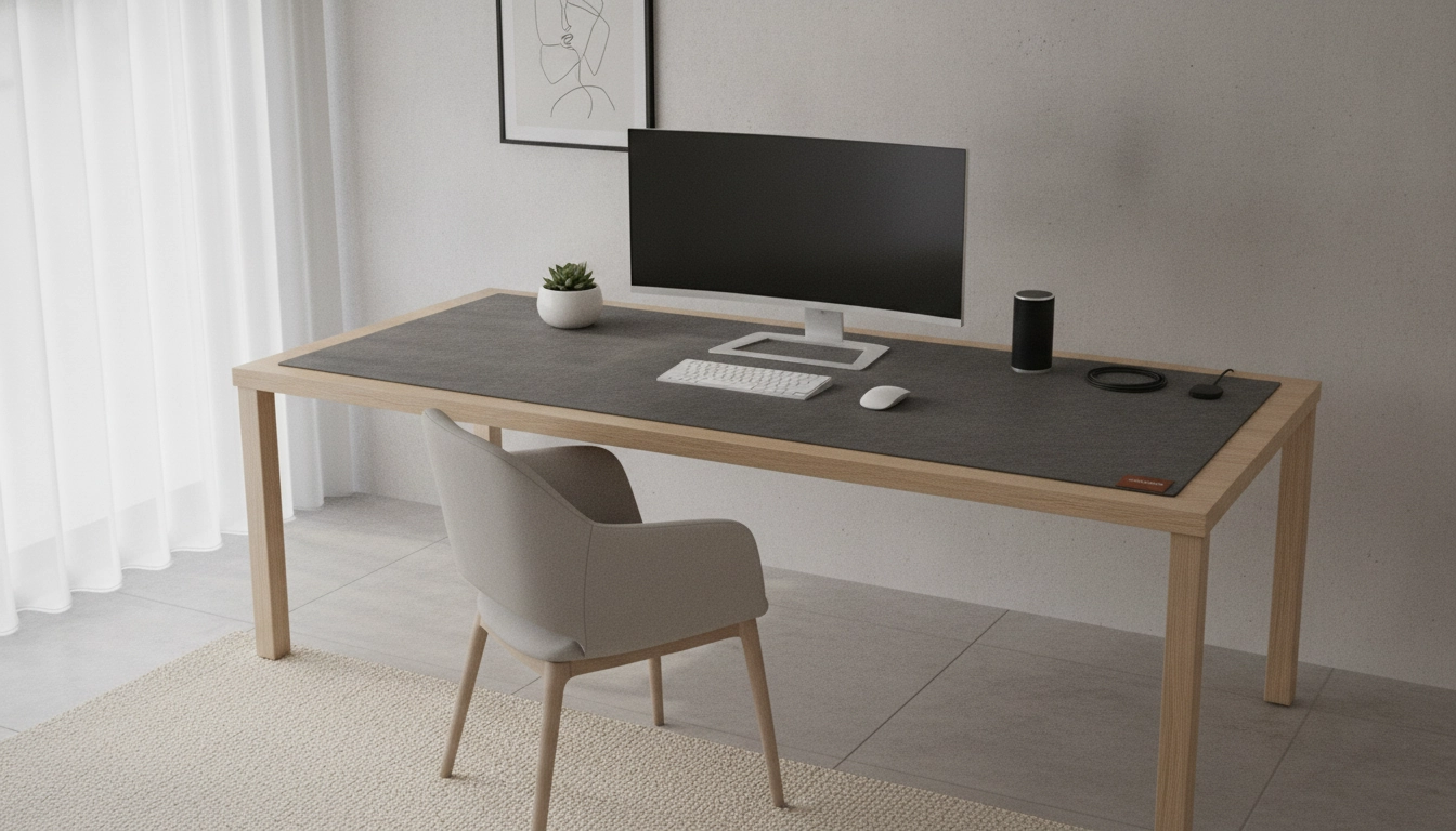 Un bureau ergonomique où le tapis de souris xxl améliore la posture au bureau grâce à une surface étendue.