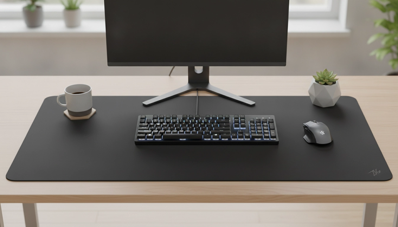 Un bureau moderne équipé d'un grand tapis de souris xxl protéger bureau des rayures efficacement