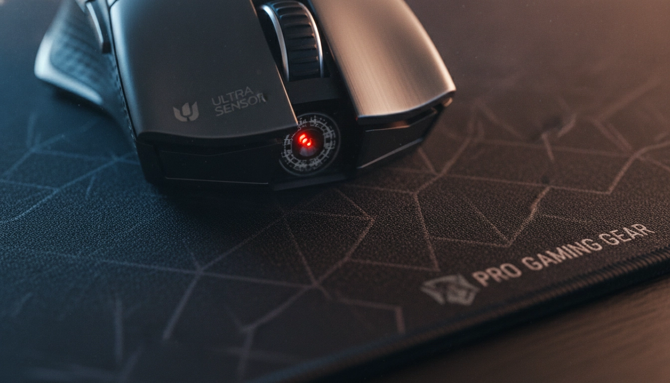 Gros plan sur un capteur de souris gaming, l'une des techniques pour améliorer la réactivité de sa souris sur tapis de souris