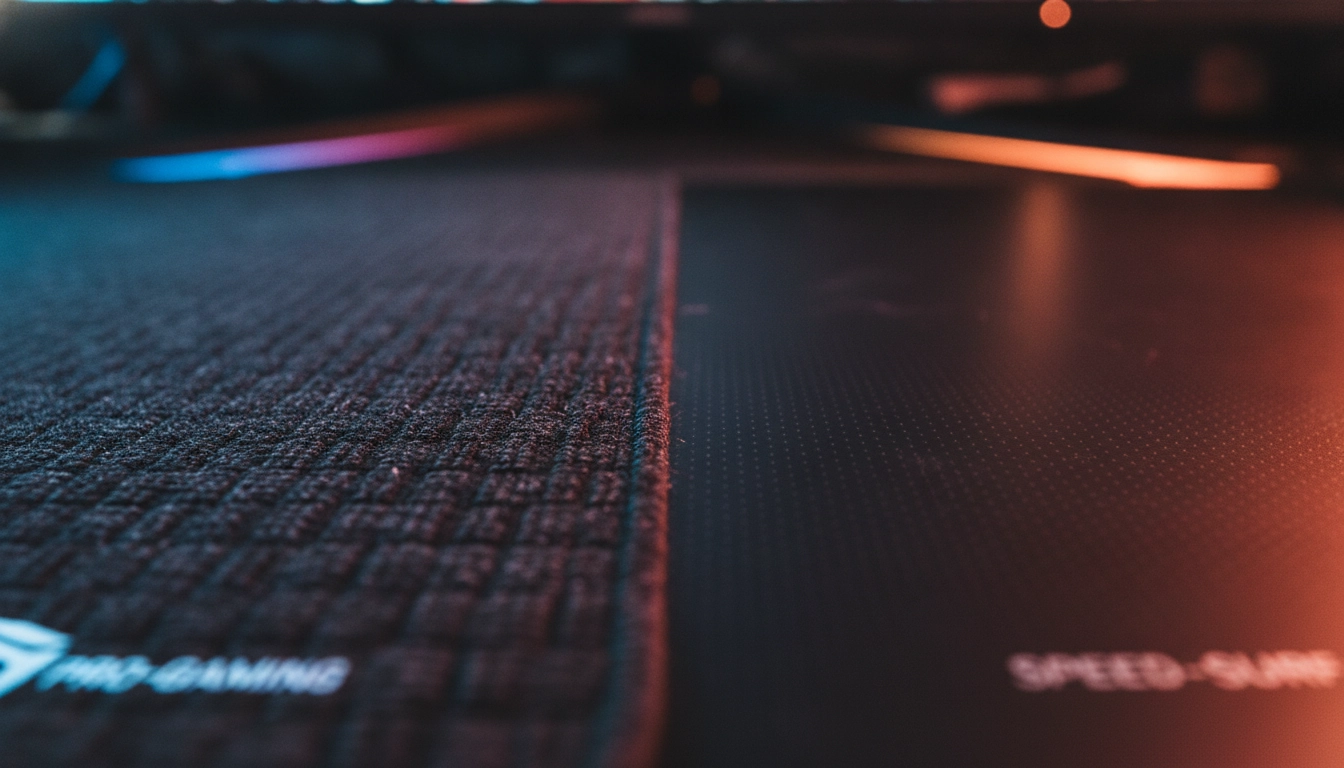 Illustration de la différence texture tissu et texture dure tapis souris ressenti pour les joueurs exigeants.