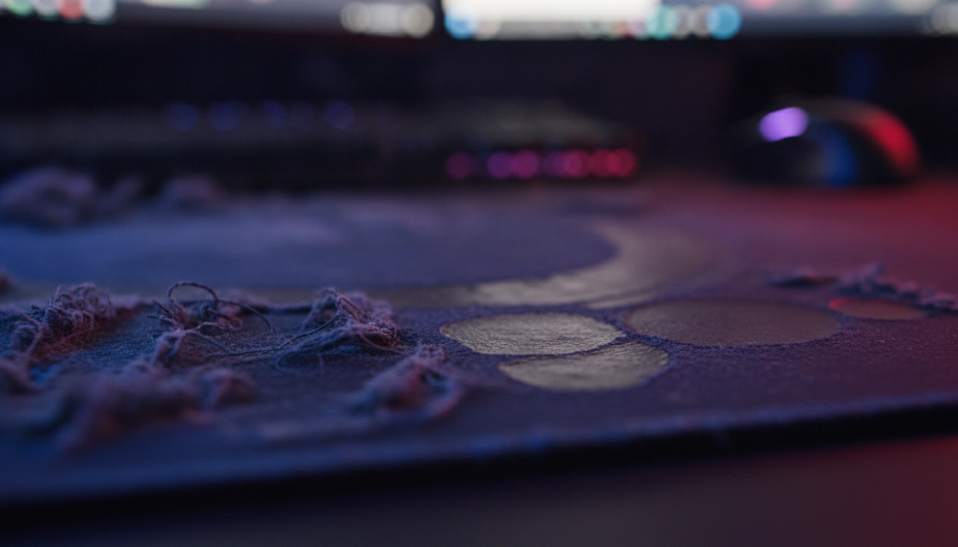 Analyse visuelle de l'usure de la texture d'un tapis de souris et son impact sur la performance gaming